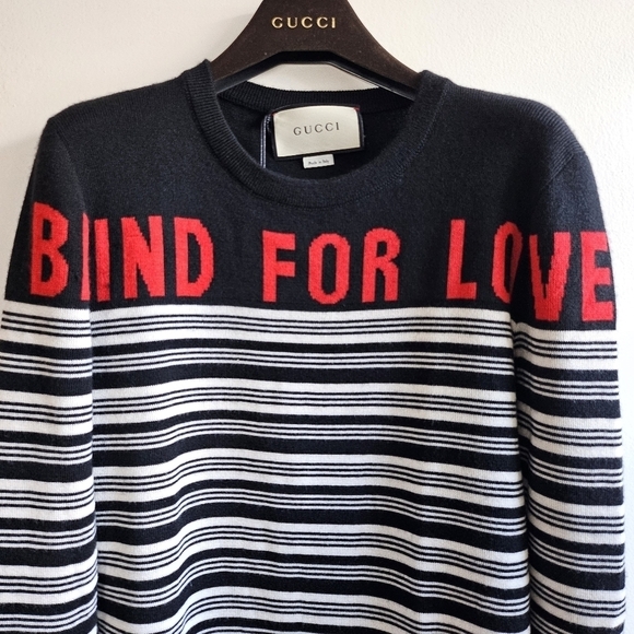 New GUCCI Authentic Blind For Love Cashmere Striped Sweater 2018 Collection NWT - Picture 12 of 17
